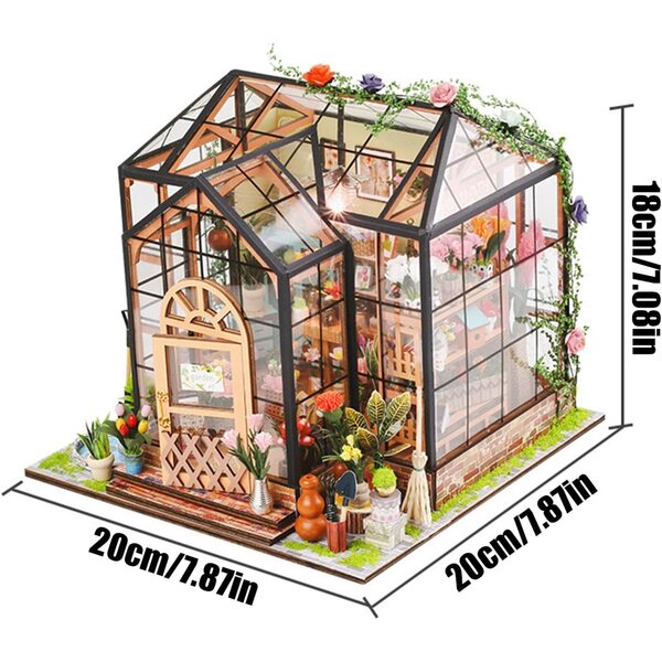 Kit Casa delle Bambole Tiny Garden Cottage in Legno con Illuminazione e Mini Arredi