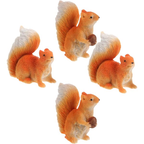 Set 4 Statuine Miniature Scoiattoli in Resina per Decorazioni Paesaggistiche e Case delle Bambole