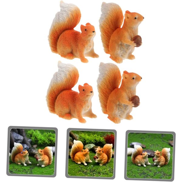 Set mit 4 Miniatur-Eichhörnchenfiguren aus Kunstharz für Landschaftsdekorationen und Puppenhäuser