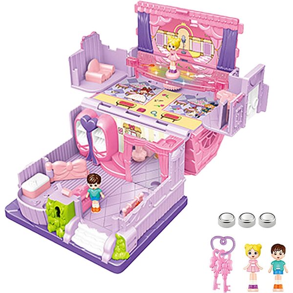 Doll House Playset con luci LED e arredi rosa, gioco interattivo per bambine 3+