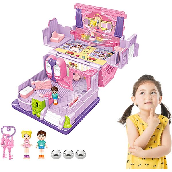 Doll House Playset con luci LED e arredi rosa, gioco interattivo per bambine 3+