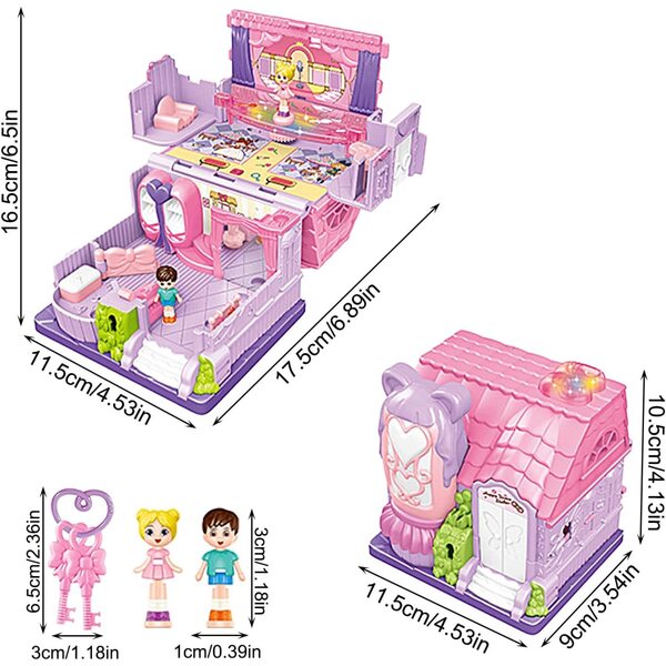 Doll House Playset con luci LED e arredi rosa, gioco interattivo per bambine 3+