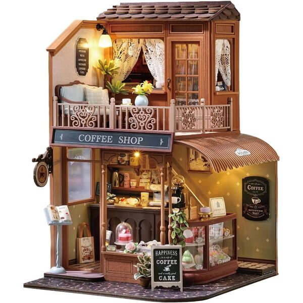 Kit Casa in Miniatura in Legno con Mobili Dettagliati e LED 18,5x15,5x23,5 cm