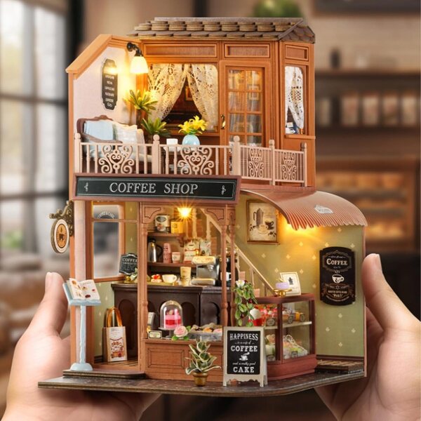 Kit Casa in Miniatura in Legno con Mobili Dettagliati e LED 18,5x15,5x23,5 cm