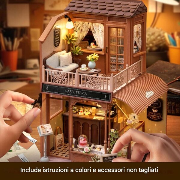 Kit Casa in Miniatura in Legno con Mobili Dettagliati e LED 18,5x15,5x23,5 cm