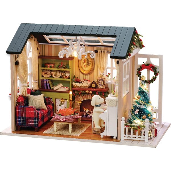 3D-Puppenhaus-Bausatz zum Selbermachen mit LED-Lichtern und Weihnachtsdekorationen für Kinder
