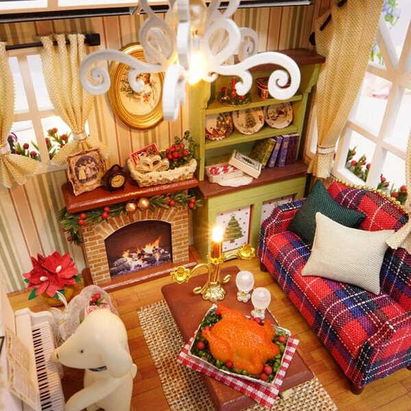 3D-Puppenhaus-Bausatz zum Selbermachen mit LED-Lichtern und Weihnachtsdekorationen für Kinder