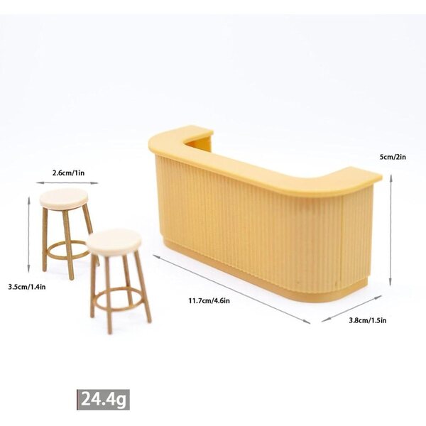 Set Mobili Casa delle Bambole 1:12 Bancone Bar e Sgabelli Miniature Realistiche