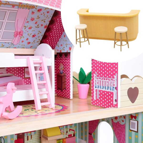 Set Mobili Casa delle Bambole 1:12 Bancone Bar e Sgabelli Miniature Realistiche