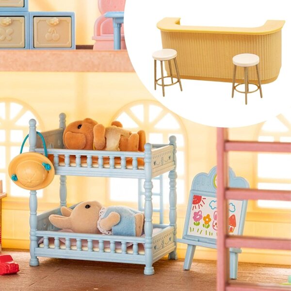 Set Mobili Casa delle Bambole 1:12 Bancone Bar e Sgabelli Miniature Realistiche