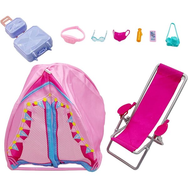 TAIZhiChen 9-teiliges Puppen-Camping-Set mit Zelt und Mini-Strandkorb