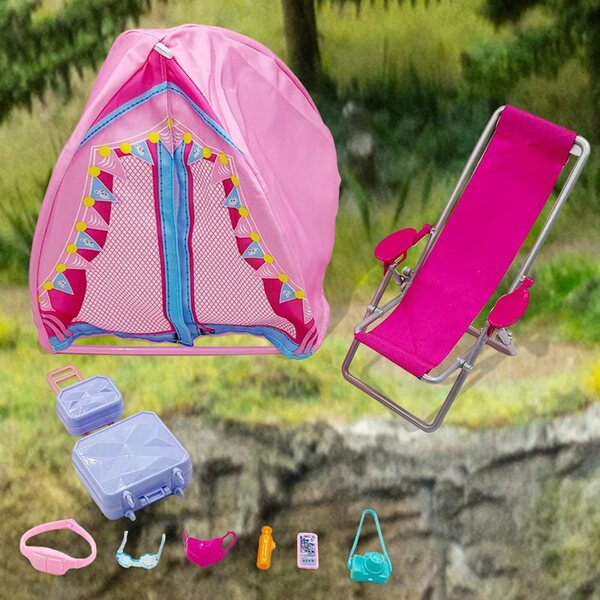 TAIZhiChen 9-teiliges Puppen-Camping-Set mit Zelt und Mini-Strandkorb
