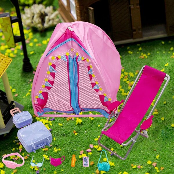 TAIZhiChen 9-teiliges Puppen-Camping-Set mit Zelt und Mini-Strandkorb
