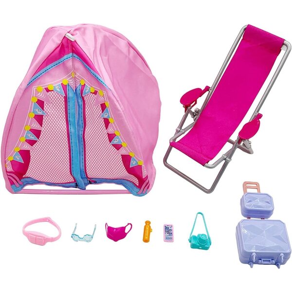 TAIZhiChen 9-teiliges Puppen-Camping-Set mit Zelt und Mini-Strandkorb