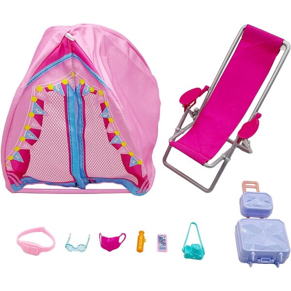 TAIZhiChen 9-teiliges Puppen-Camping-Set mit Zelt und Mini-Strandkorb