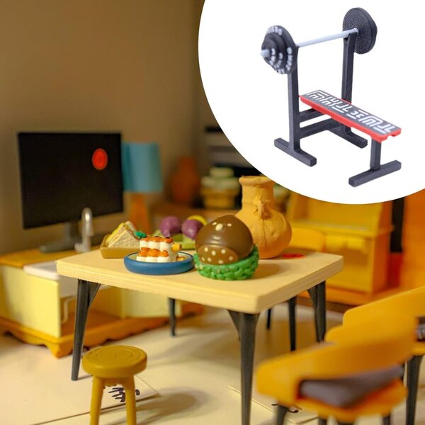Miniatur-Puppenhaus-Fitnessgerät mit realistischer PP-Langhantel