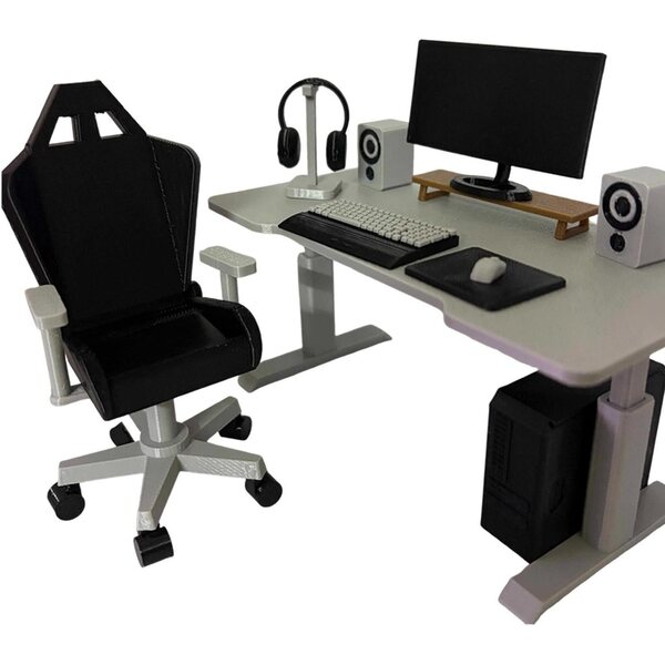 Miniatur-Büromöbel 1/12 Schreibtisch, Gaming-Stuhl und Computer Luwecf