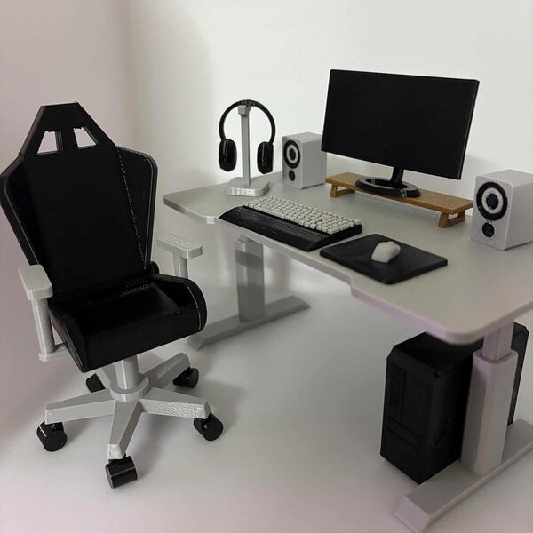 Miniatur-Büromöbel 1/12 Schreibtisch, Gaming-Stuhl und Computer Luwecf