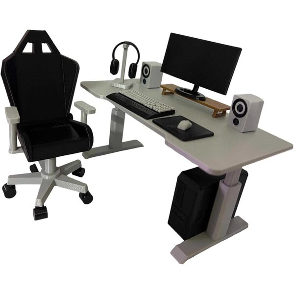 Miniatur-Büromöbel 1/12 Schreibtisch, Gaming-Stuhl und Computer Luwecf