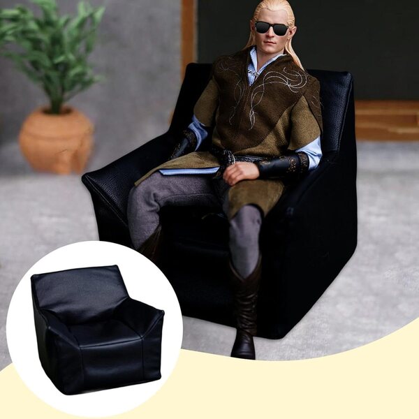 1/6 Miniatursofa aus schwarzem PU-Leder für Puppenhaus 15x15x15 cm