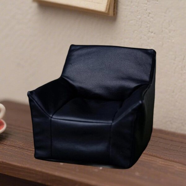 1/6 Miniatursofa aus schwarzem PU-Leder für Puppenhaus 15x15x15 cm