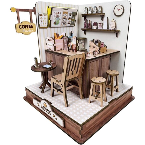 3D-Holzpuzzle-Miniaturbausatz, Kaffeehaus-Miniatur für Erwachsene und Kinder