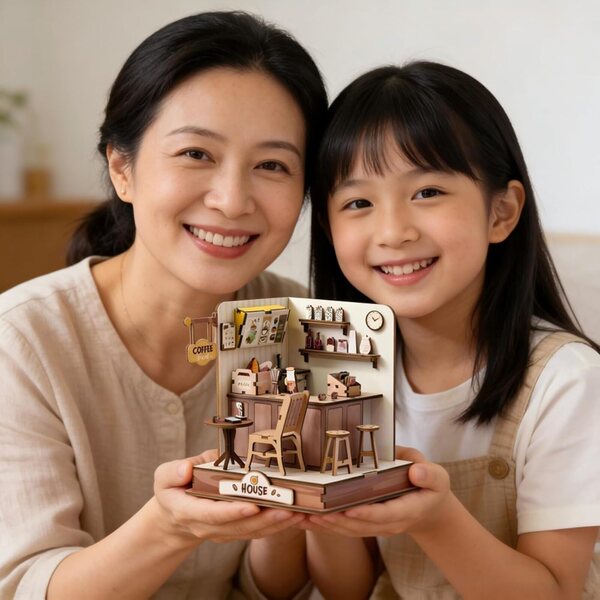 3D-Holzpuzzle-Miniaturbausatz, Kaffeehaus-Miniatur für Erwachsene und Kinder