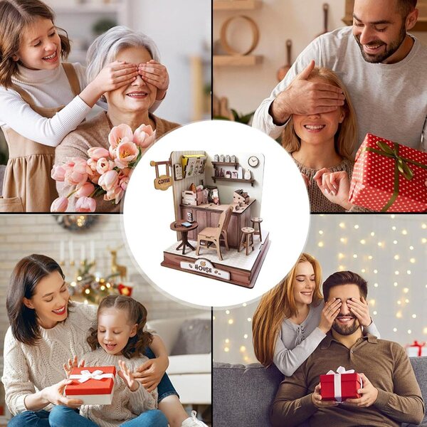 3D-Holzpuzzle-Miniaturbausatz, Kaffeehaus-Miniatur für Erwachsene und Kinder