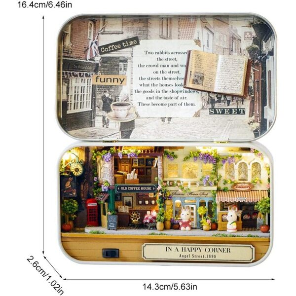 Rengue DIY Puppenhaus aus Holz mit LED-Licht, Straßenecken-Thema