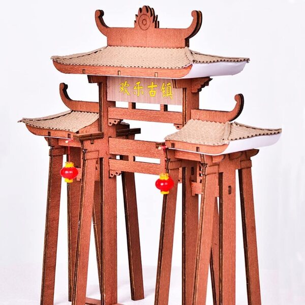 DIY 3D-Puppenhaus-Bausatz aus Holz mit LED – antikes Miniaturmodell im chinesischen Stil