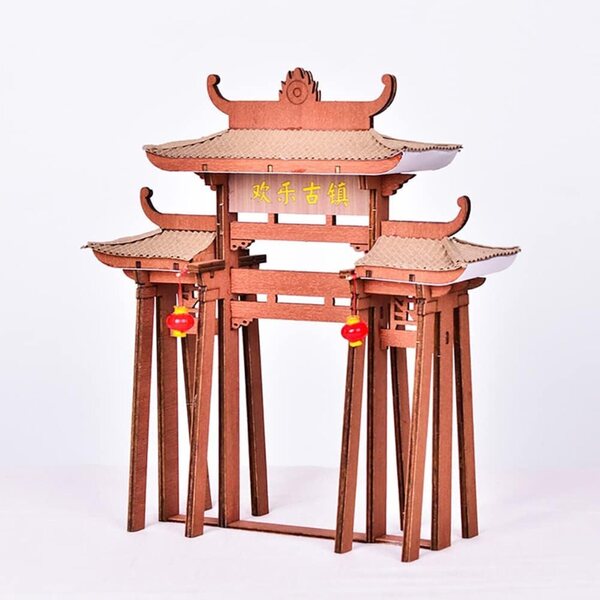 DIY 3D-Puppenhaus-Bausatz aus Holz mit LED – antikes Miniaturmodell im chinesischen Stil