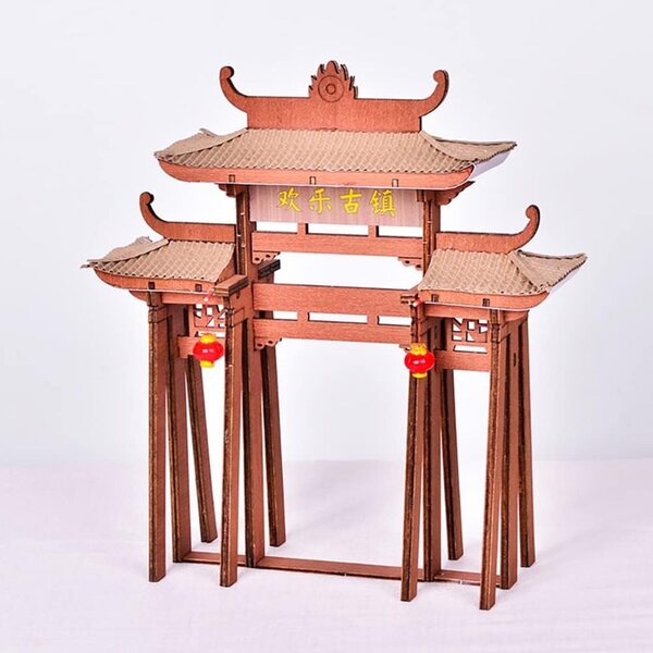 DIY 3D-Puppenhaus-Bausatz aus Holz mit LED – antikes Miniaturmodell im chinesischen Stil