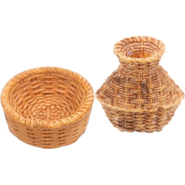 Set Mini Cestini Intrecciati in Bamboo per Casa delle Bambole - Accessori Decorativi Realistici