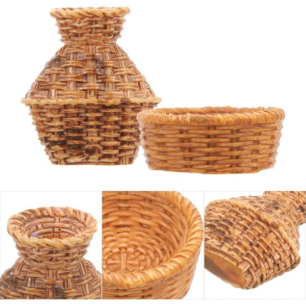 Mini-Set aus gewebten Bambuskörben für das Puppenhaus – realistische dekorative Accessoires