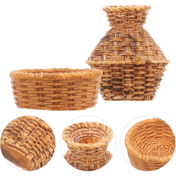 Mini-Set aus gewebten Bambuskörben für das Puppenhaus – realistische dekorative Accessoires