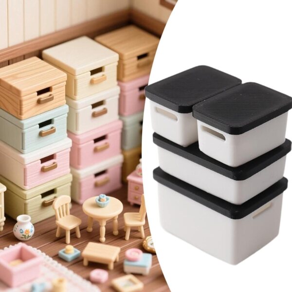 Set mit 4 Miniatur-Aufbewahrungsboxen 1:12 für Puppenhaus, Schwarz
