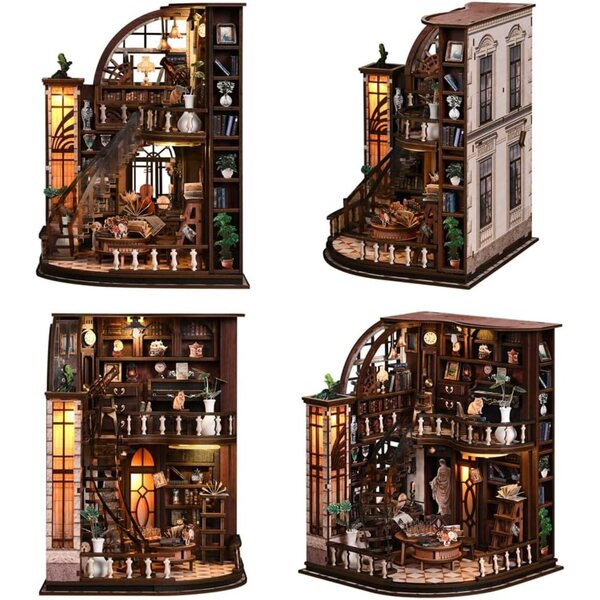 1:24 Mini-Puppenhaus-Bausatz mit LED-Leuchten, europäischen Möbeln und Zubehör