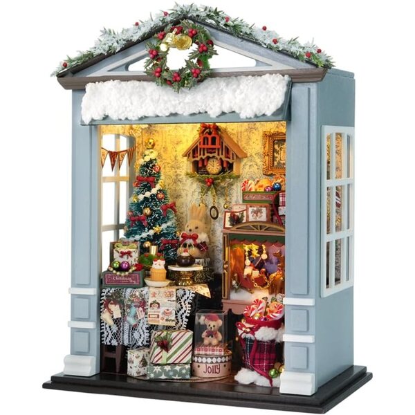 Mini-Weihnachts-Puppenhausmöbel mit LED-Lichtern, kreatives DIY-Set im Maßstab 1:24