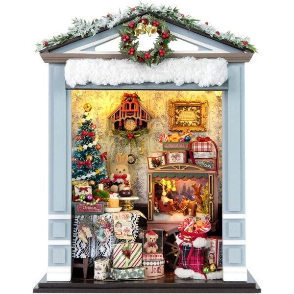 Mini mobili casa delle bambole Natale con luci LED scala 1:24 kit fai da te creativo