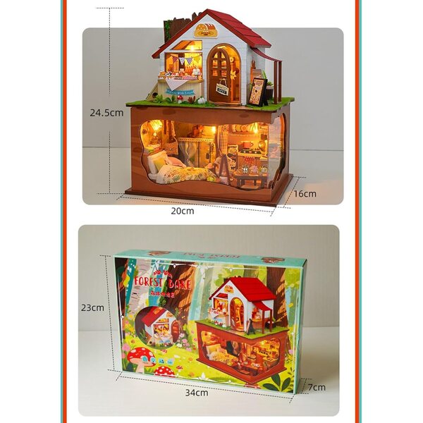 DIY-Puppenhaus-Bausatz aus Holz mit LED-Leuchten und Miniaturmöbeln, zweistöckiges Modell