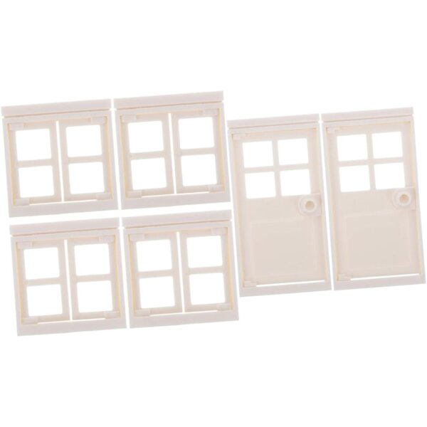 Beigefarbenes Puppenhaus-Tür- und Fenster-Set aus Kunststoff – realistische Details und leicht zu reinigen