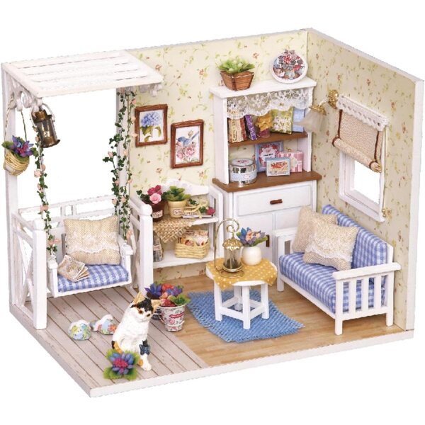 Kit Casa delle Bambole Fai-da-Te Honghuang con LED e Mobili Miniatura in Legno