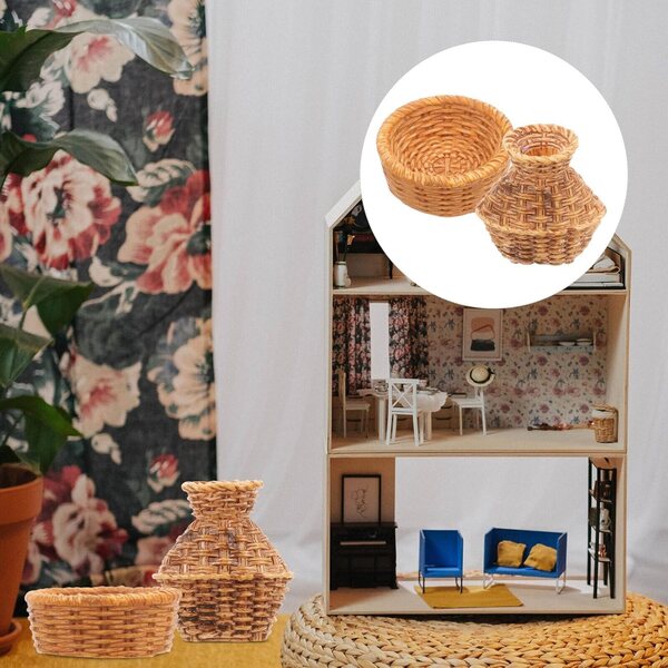 Set Mobili Miniatura ERINGOGO Cestini Intrecciati per Casa delle Bambole in Plastica