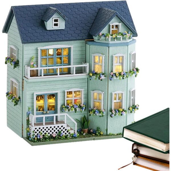 Kit fai da te casa delle bambole in legno con mobili miniatura e luci LED
