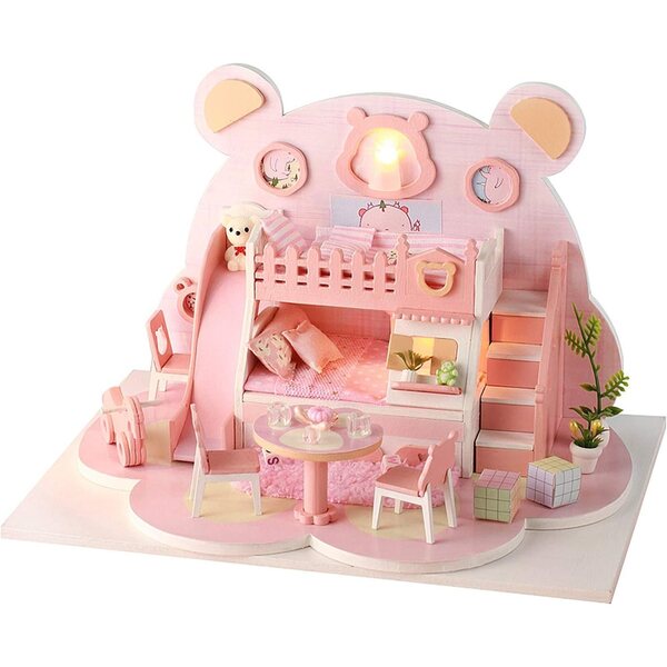 1:24 DIY Puppenhaus-Bausatz mit LED, Holzmodell und Trockenblumen