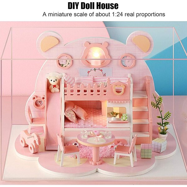 1:24 DIY Puppenhaus-Bausatz mit LED, Holzmodell und Trockenblumen