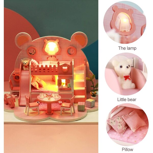 1:24 DIY Puppenhaus-Bausatz mit LED, Holzmodell und Trockenblumen