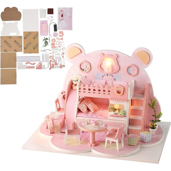 1:24 DIY Puppenhaus-Bausatz mit LED, Holzmodell und Trockenblumen