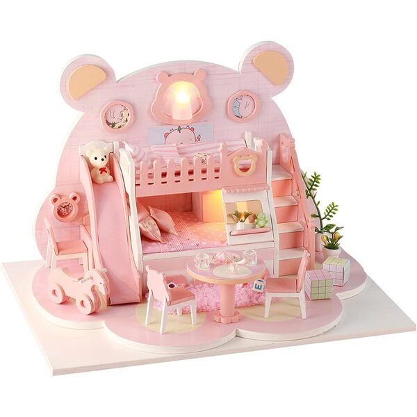 1:24 DIY Puppenhaus-Bausatz mit LED, Holzmodell und Trockenblumen