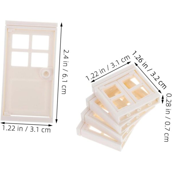 Set 6 pezzi porte e finestre in plastica beige per casa delle bambole - modellismo creativo
